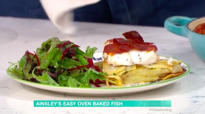Make Ainsley's easy oven baked fish and Boulangere potatoes - This Morning recipe!