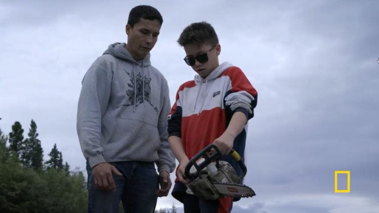What is Skyler DeWilde's age as Ricko teaches him to use a chainsaw?