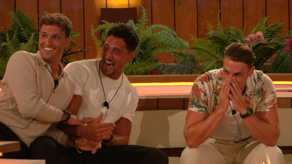 Love Island: SR8: Ep23 on ITV2 and ITV Hub Pictured: The Islanders take part in the Heart Pumping Challenge: Luca, Jay and Andrew.