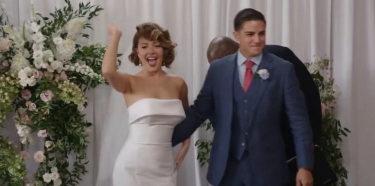 Kara and Guillermo cheer towards their wedding guests after they are officially married on 90 Day Fiance