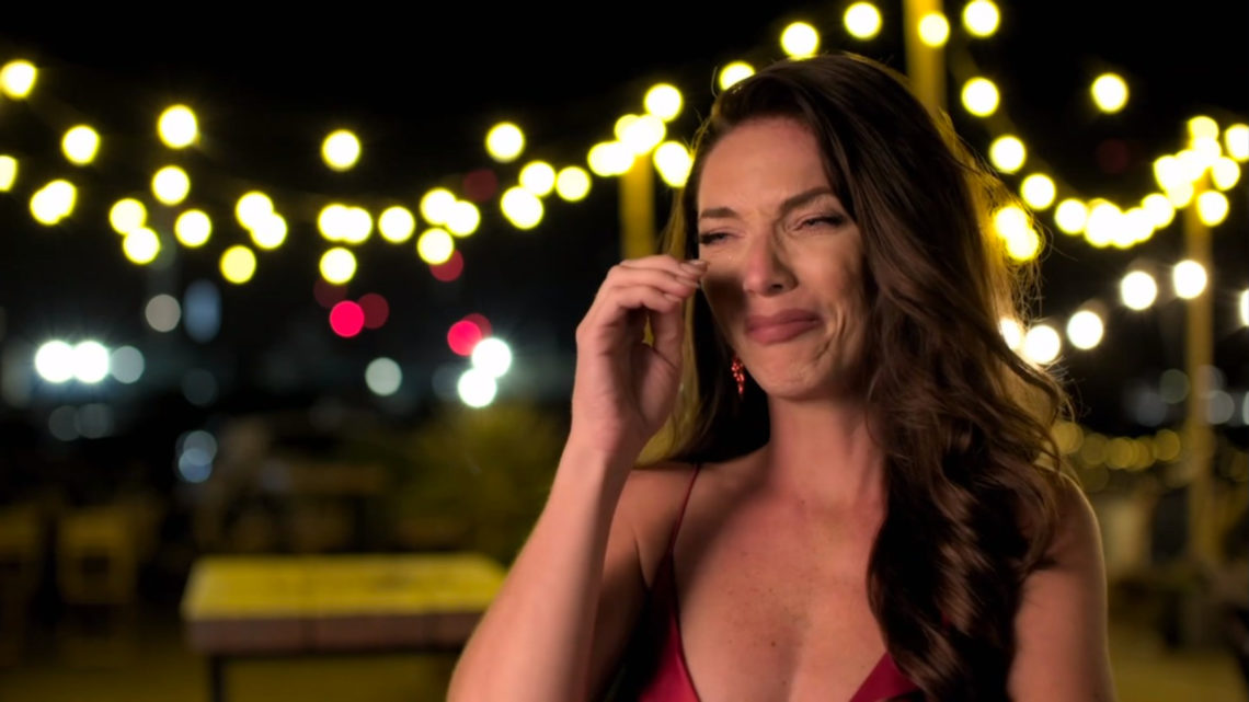 April breaks down in tears as she reacts to the other couples knowing about the hot tub kiss in Married At First Sight UK