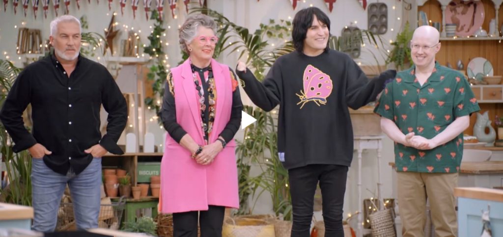Matt Lucas shows off his weight loss while standing in the Great British Bake Off tent with Noel Fielding, Prue Leith and Paul Hollywood