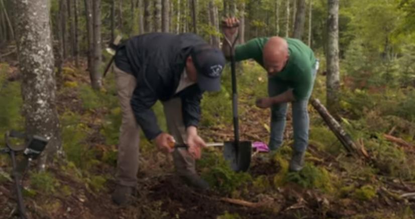 Curse of Oak Island's Jack and Gary detect and dig for treasure in woodland