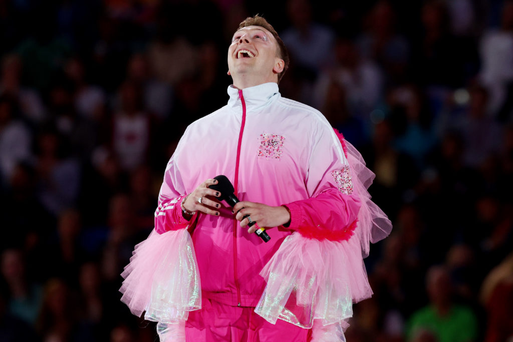 Comedian Joe Lycett performs during the Opening Ceremony of the Birmingham 2022 Commonwealth Games at Alexander Stadium on July 28, 2022 on the Bir...