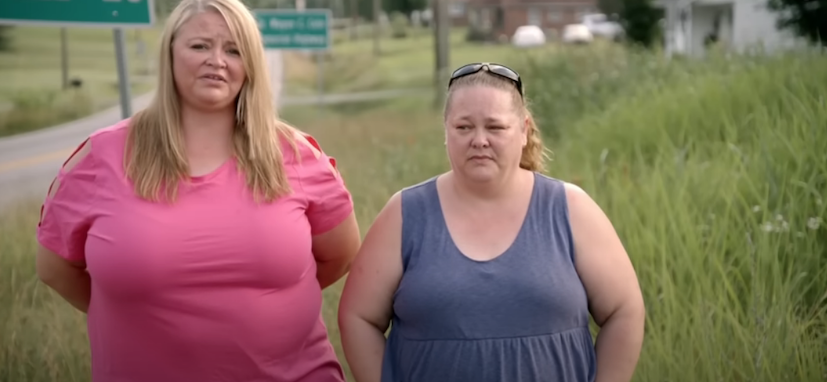 Amanda and Misty speak to camera standing in front of lawn on 1000-lb Sisters