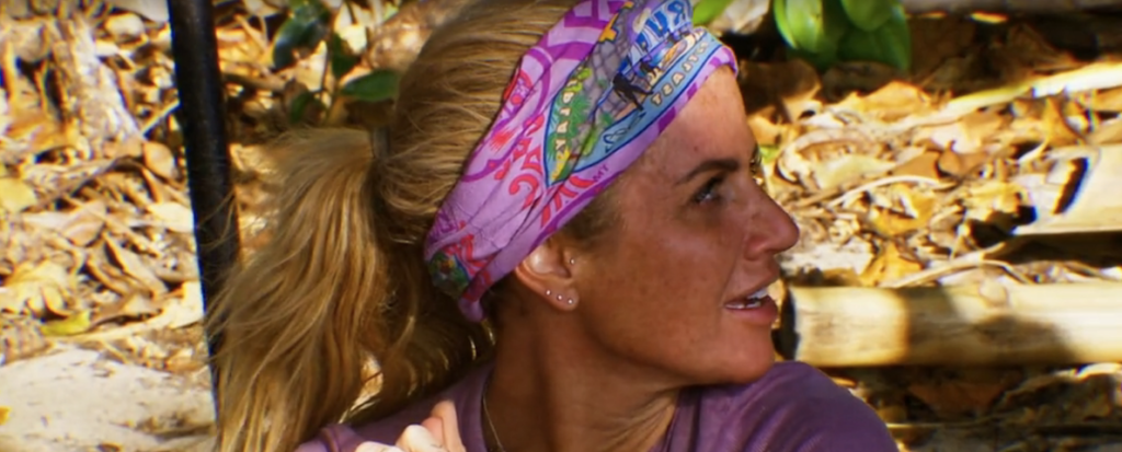 Carolyn looks away from the camera on Survivor 44