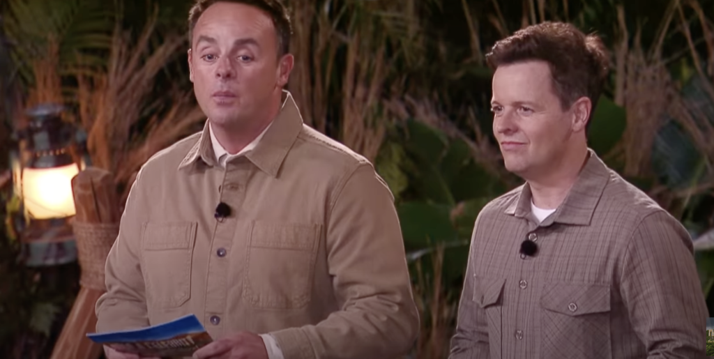 I’m A Celebrity… South Africa Ant and Dec in the jungle wearing beige camouflage presenting a new Bushtucker Trial