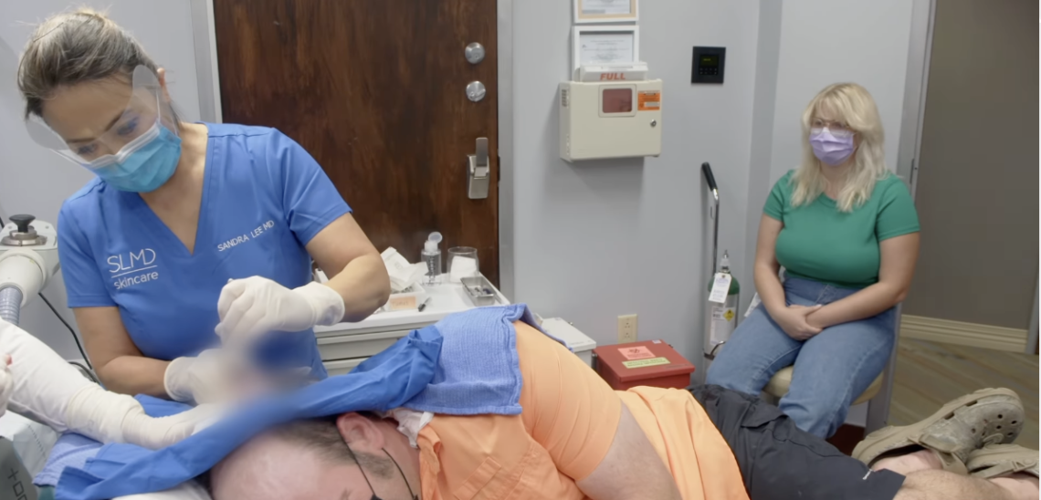 Dr Pimple Popper patient Joe has large head cysts removed in late wife's honor