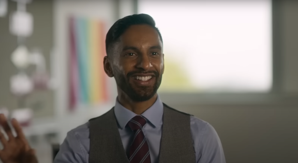 Indian Matchmaking's Bobby Seagull smiling in Netflix trailer 