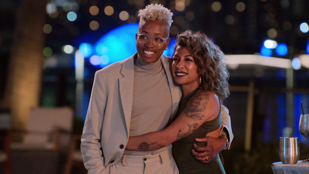 Mal Wright and Yoly Rojas hugging in The Ultimatum Queer Love