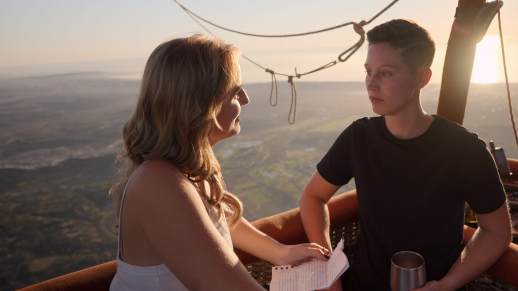 Xander Boger talking to Vanessa Papa in a hot air balloon inThe Ultimatum Queer Love