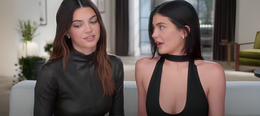 Kylie and Kendall Jenner sit talking in confessional on The Kardashians season 4