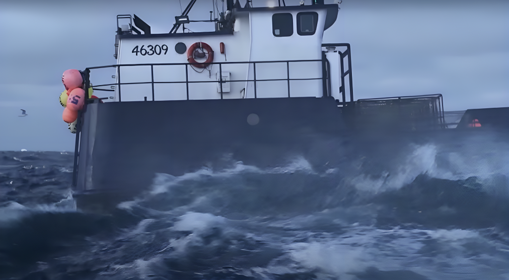 Deadliest Catch fishing vessel sailing on rough sea